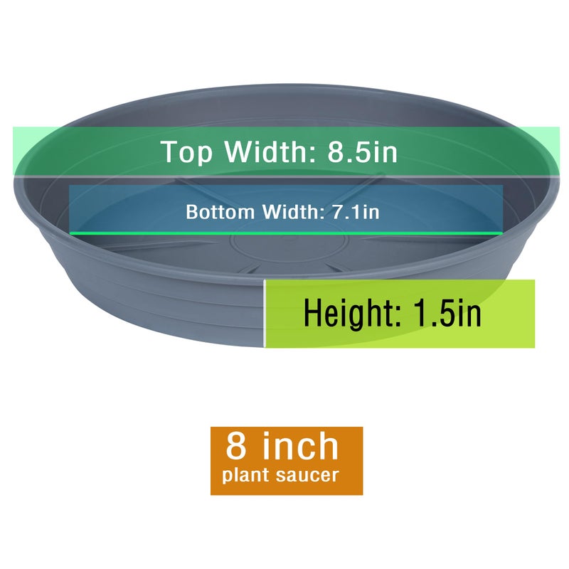 LWALRS Plant Saucer 8 Inch 4 Pack 6 8 10 12 14 16 18 20 25, Plastic Plant Trays for Pots,Extra-Deep Plant Water Dray Tray, Bird Bath Bowl, Heavy Flower Plant saucers Indoors and Outdoor No Holes 8in-4 grey - Image 2